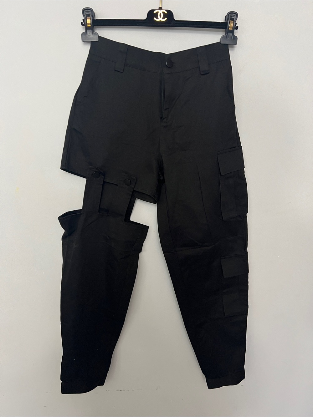 Women’s Black Asymmetric Cargo Ankle Pants